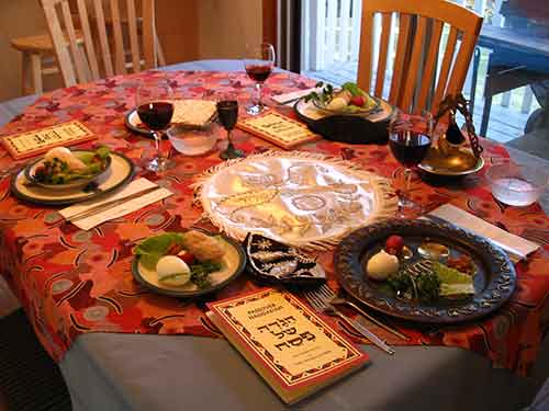 A Seder table-setting